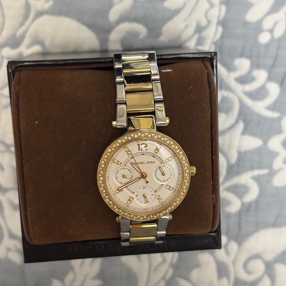 Michael Kors Woman’s Two-Tone Gold and Silver Watch. NWT. Extra links included.